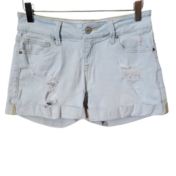 Guess Pants - Guess Light Wash Destroyed Cuffed Denim Shorts